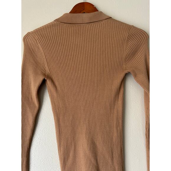 LOFT Tan Collared Ribbed Long Sleeve Top Size XS - Picture 6 of 8